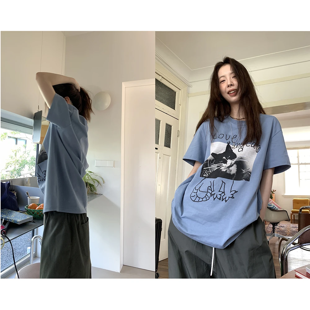 Hellooo Eat 涂鸦感趣味印花短袖t恤EM2957