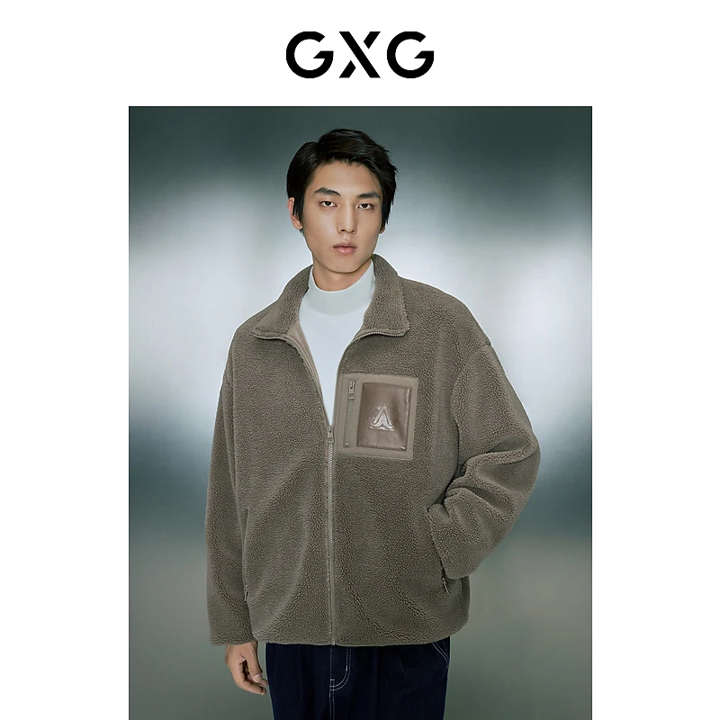 GXG雅丹风 仿羊羔毛拼接保暖立领夹克外套2023年冬季#GED12131814