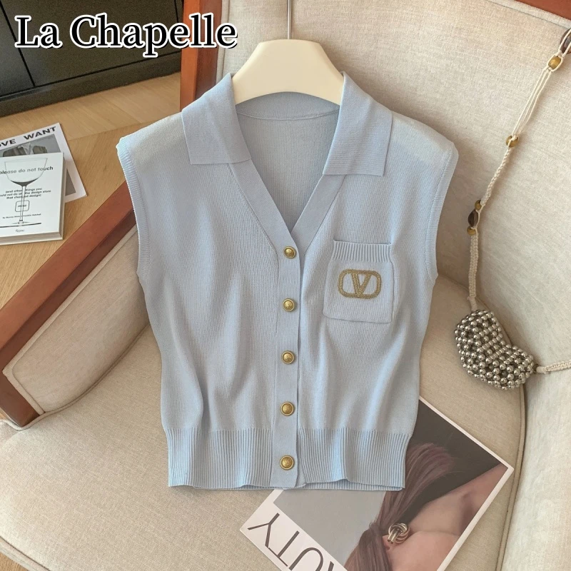 拉夏贝尔夏季新款简约洋气小香风针织背心通勤百搭显瘦无袖上衣女