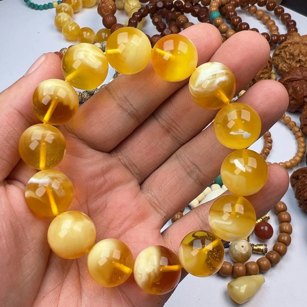 琥珀未镶嵌手串蜜蜡手串圆珠