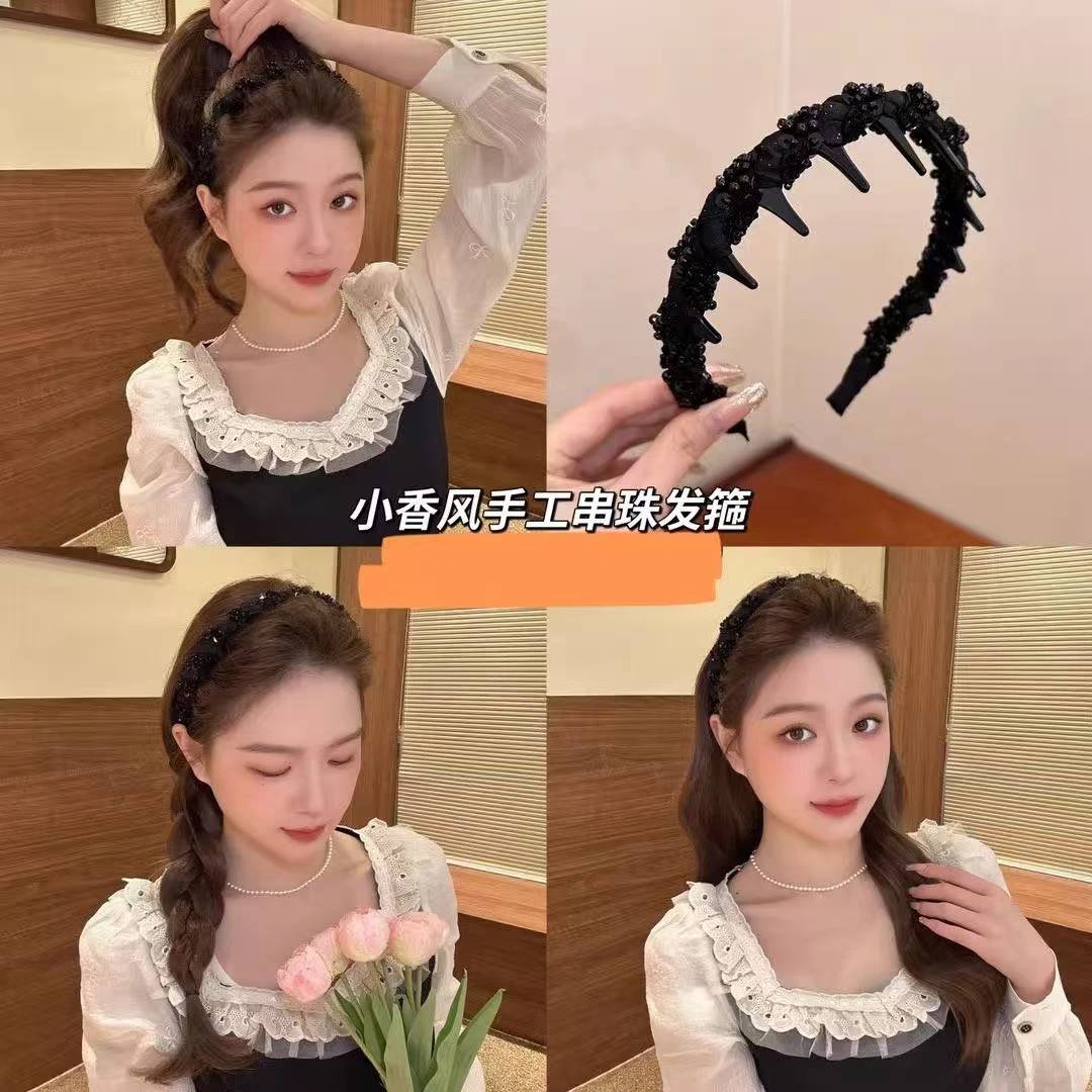 新款2025路易斯繁星发箍 轻奢气质小香风手工串珠发箍 正反两戴
