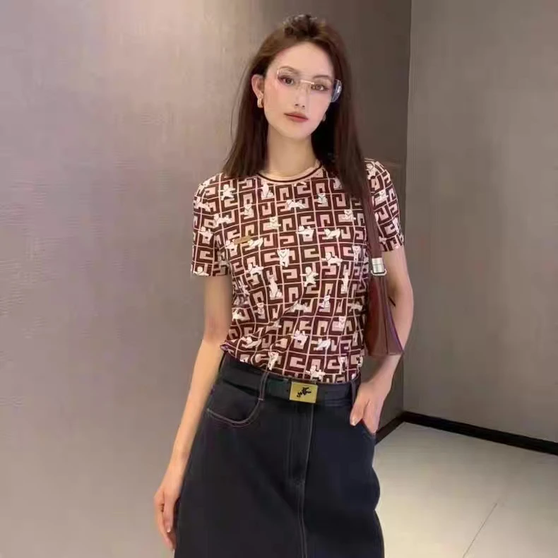 GIRDEAR/哥弟春夏新款百搭休闲舒适印花时尚圆领宽松T恤女1300343