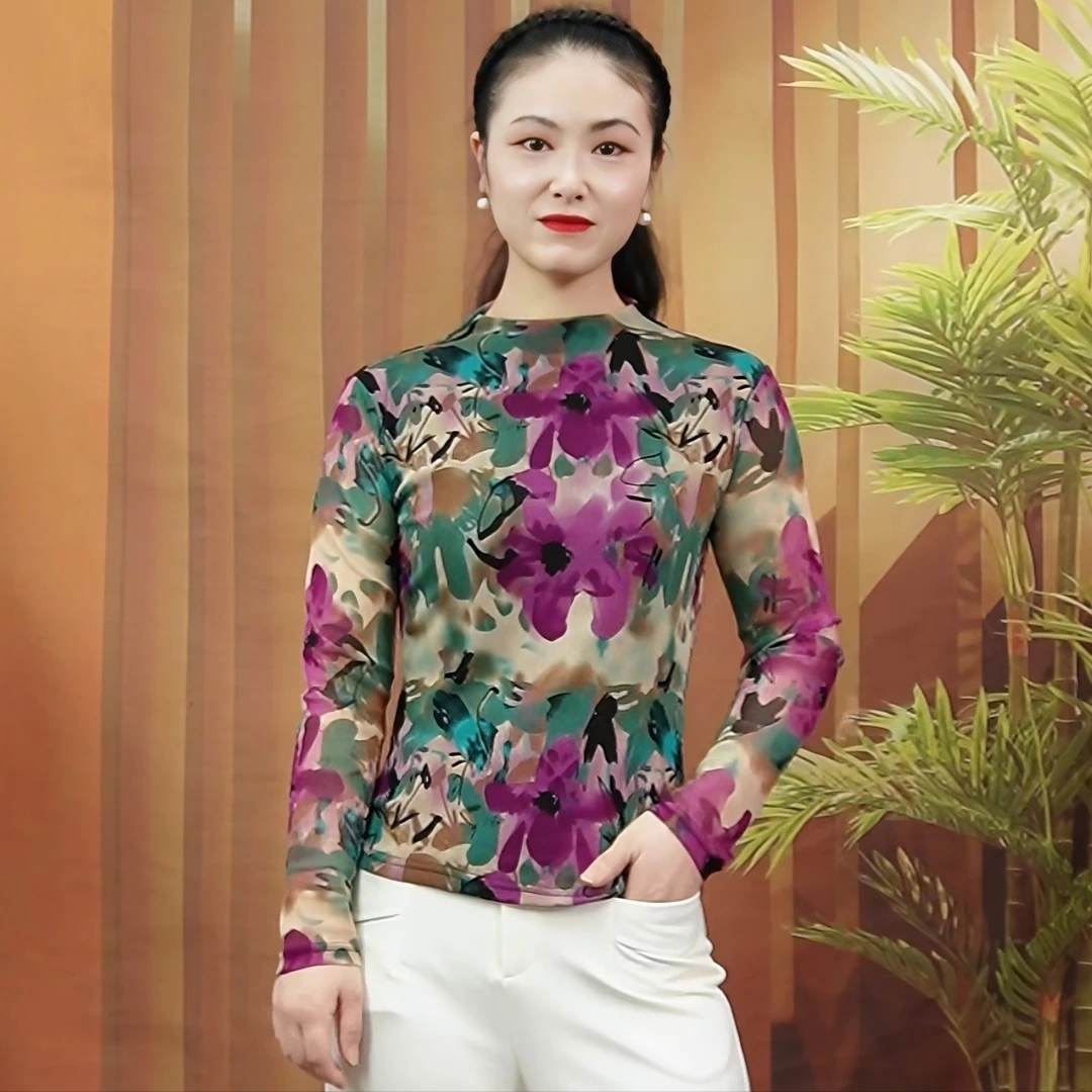 法式印花长袖T恤打底衫女秋季新款内搭气质显瘦时髦上衣舒适小衫