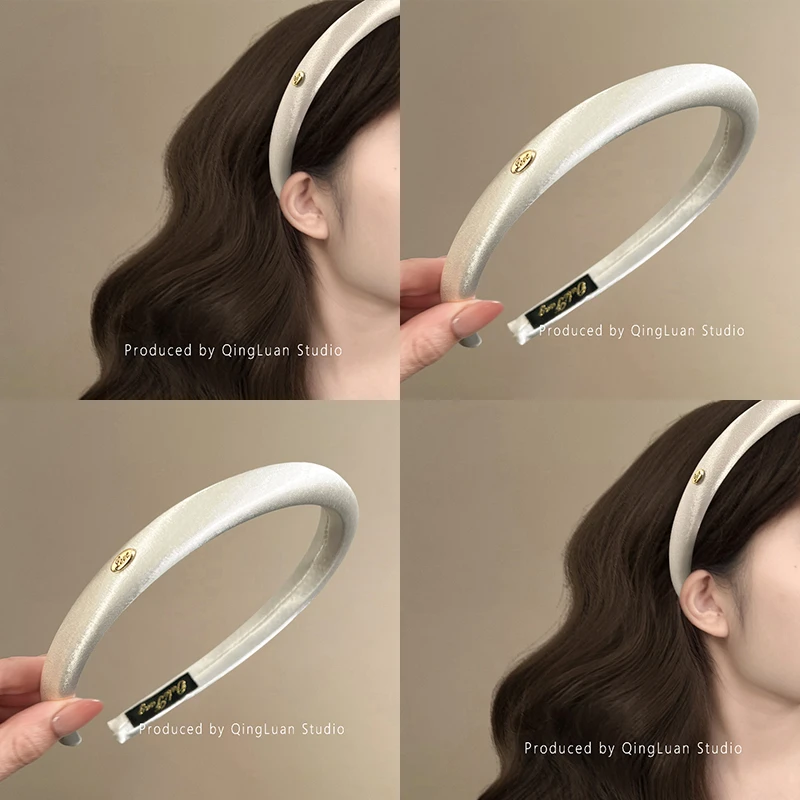 荔枝白~丝绸缎面头箍法式复古金标压发头箍温柔百搭高级感盘发器