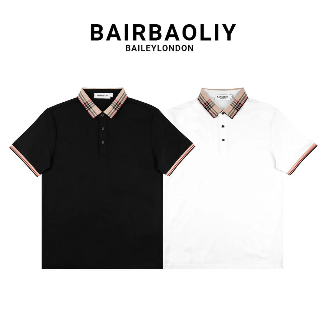 BAIRBAOLIY经典格纹领口修身柔软透气抗皱纯色商务休闲POLO短袖男