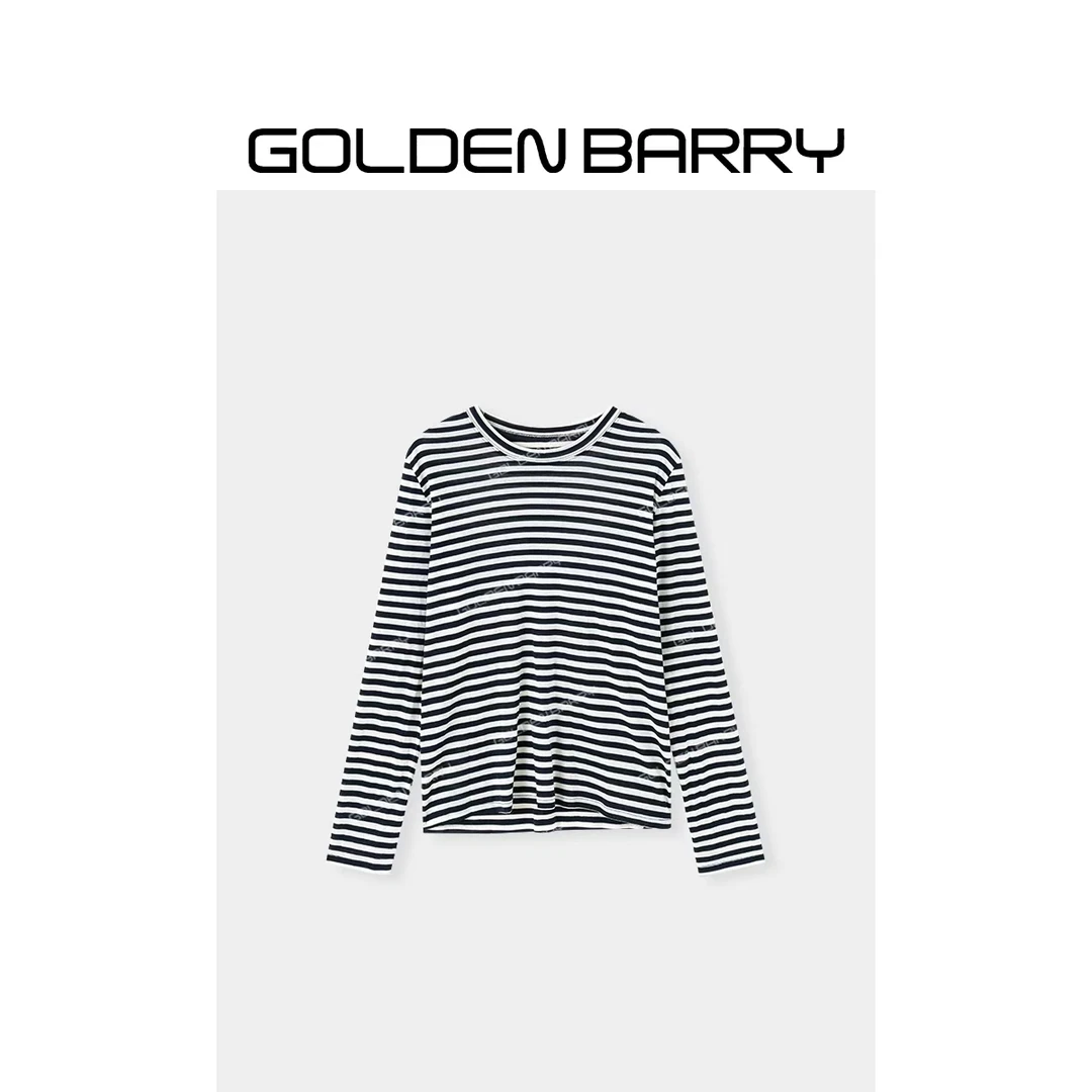 GOLDENBARRY|202498“海军手稿”天丝羊毛条纹打底衫