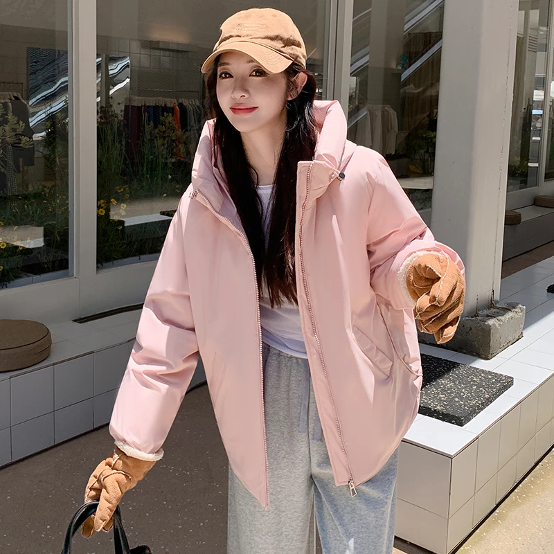 秋冬户外保暖时尚加绒外套棉服韩版情侣连帽宽松休闲棉衣棉袄女士