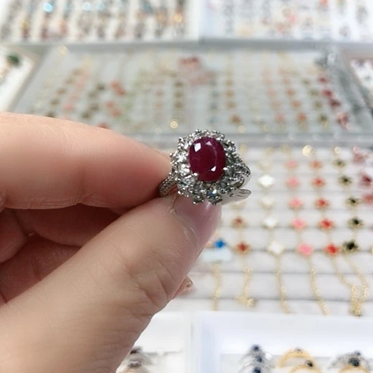 戒指红宝石银S925镶嵌