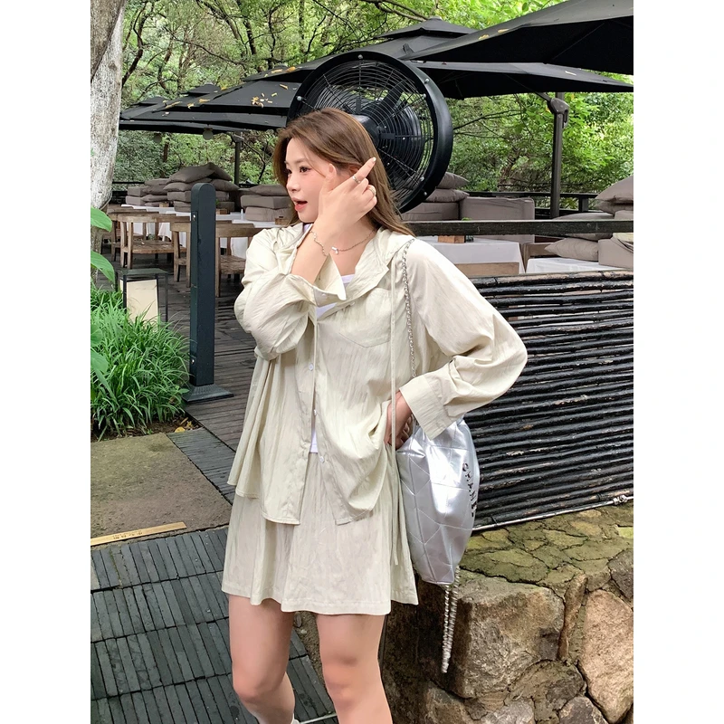 【ALINDM年终大清仓】胖mm甜酷工装套装秋200斤薄款防晒衬衫AS24639