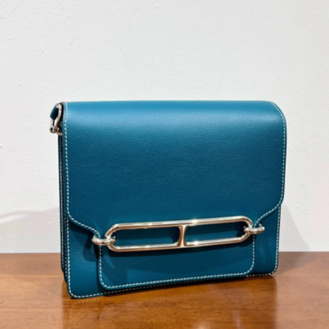 99新 Hermes/爱马仕 蓝绿色猪鼻子roulis23 sombrebo皮经典单肩包