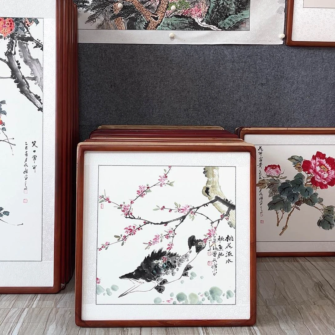 国画书画作品带框63×63厘米
