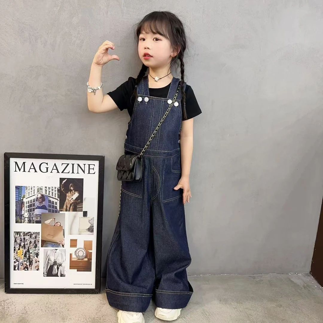 女童夏季牛仔裤2025新款儿童裤子宽松背带裤夏装女大童洋气套装