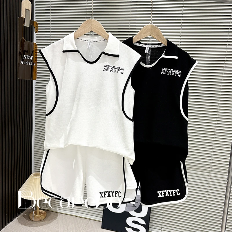 130-180【淏妈原创】青少年夏季套装男童无袖两件套中大童夏装儿童