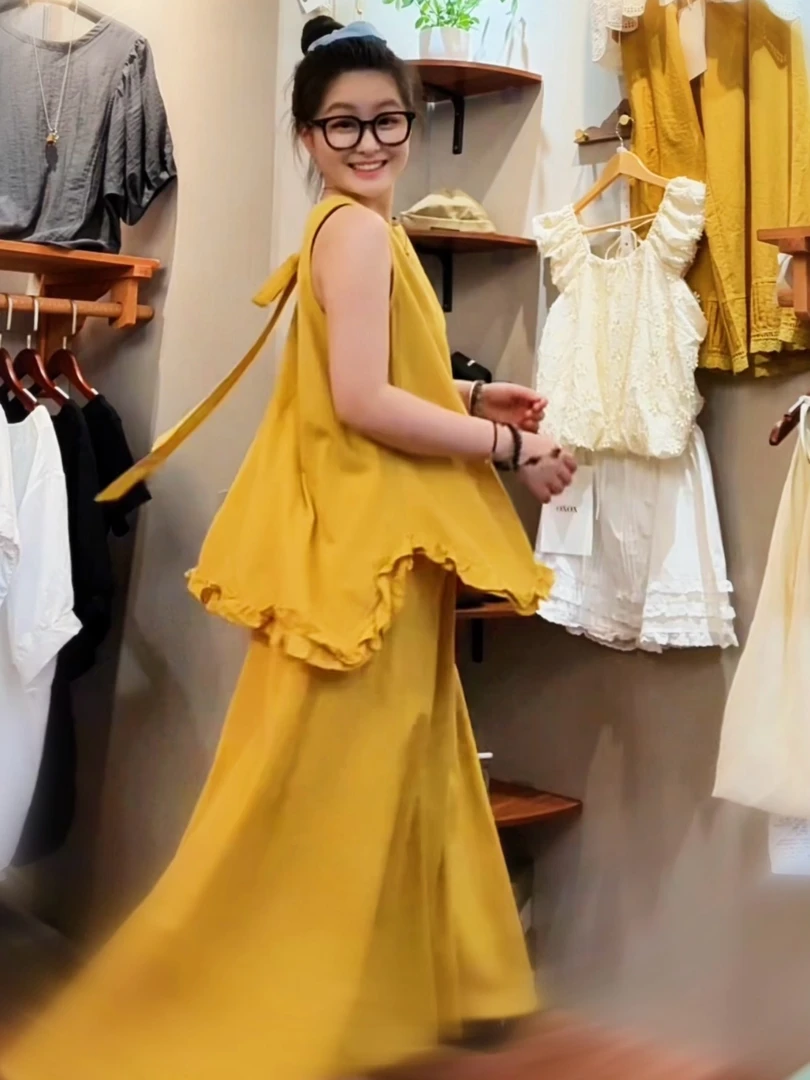 时尚无袖气质洋气减龄显瘦木耳边半身裙套装女夏季新款