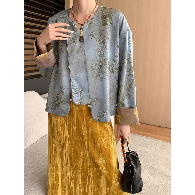 莉莉【春竹】春季新中式提花立体长袖上衣2024D0268