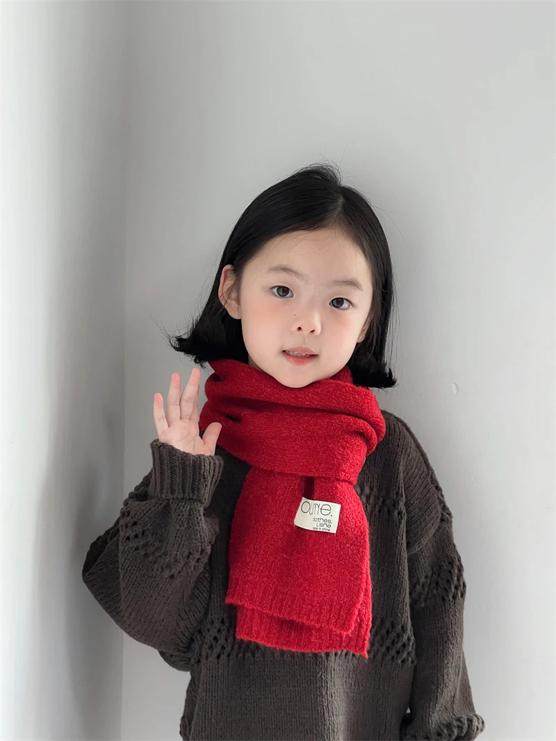 儿童针织冬季平板常规款舒适保暖防寒百搭潮流纯色男女通用围巾