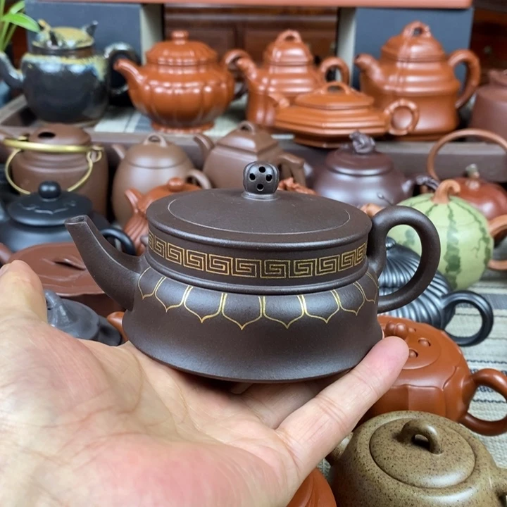 茶壶紫砂禅玉260cc原矿老紫泥描金丝特价