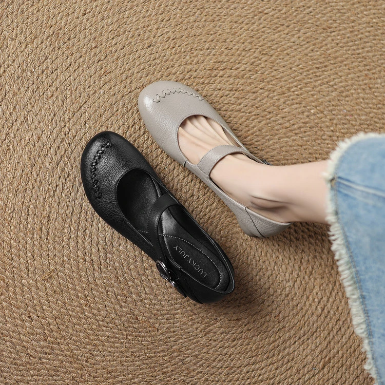 3cm 通勤休闲舒适百搭粗跟浅口单鞋春秋简约时尚一字带玛丽珍单鞋