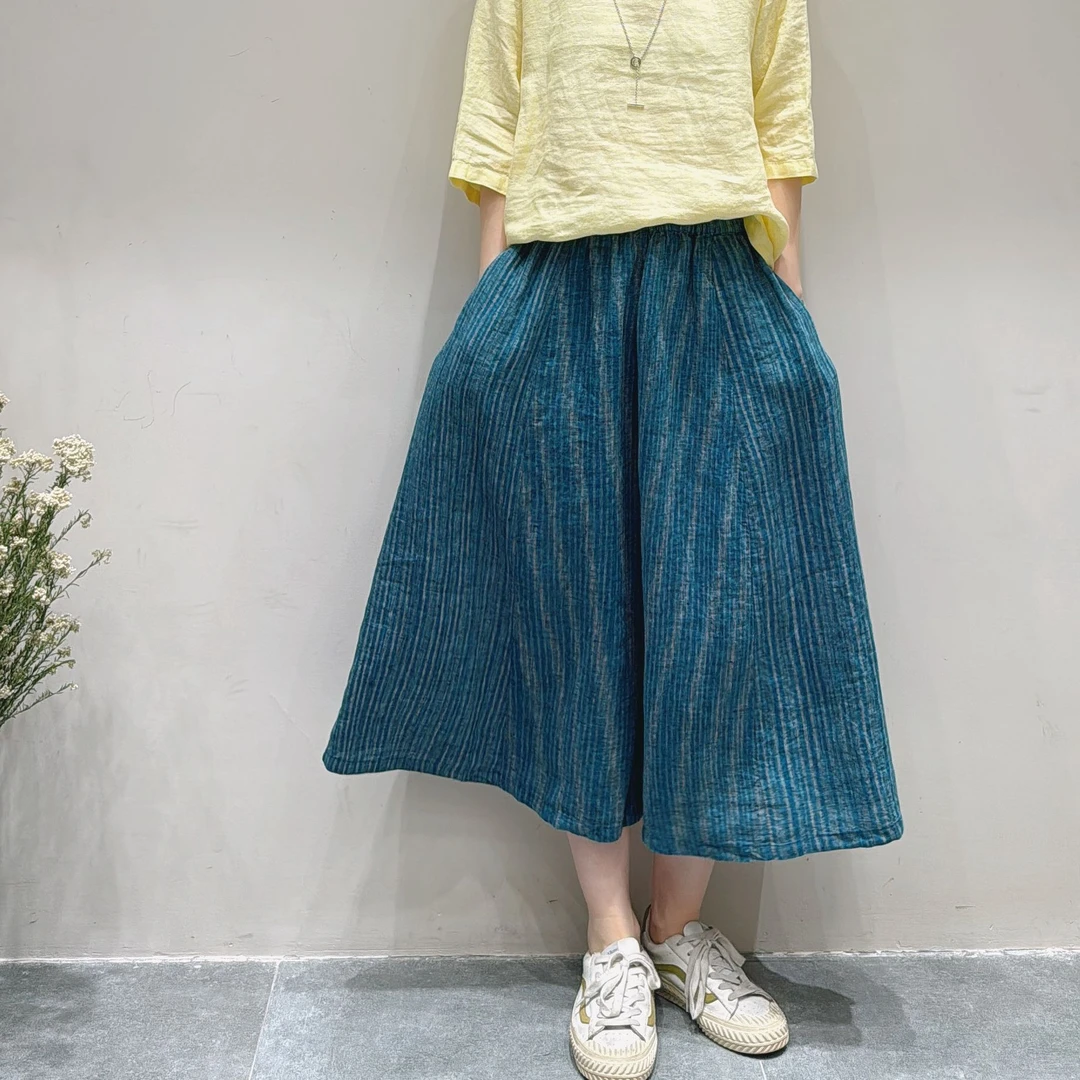 喜悦出品｜晚香玉｜色织拼接亚麻复古半裙