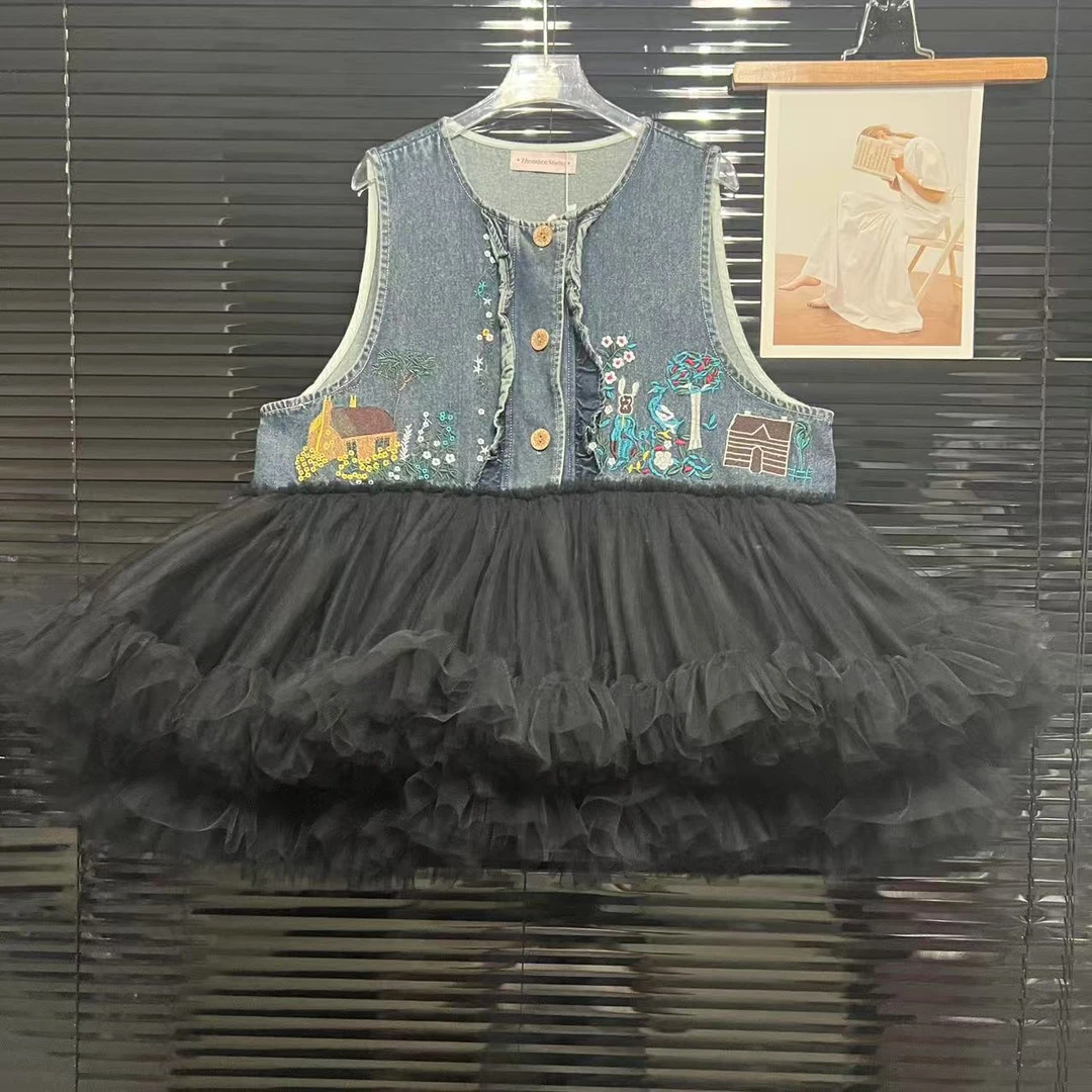 5110【珍珍优选】设计师新款拼接纱纱夏季无袖女装连衣裙