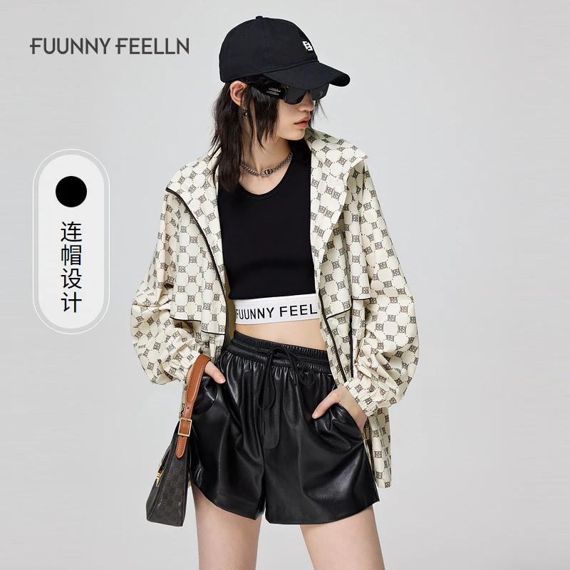 仿佛仿佛2024年春夏老花短外套女轻薄休闲设计感FC00718时尚连帽