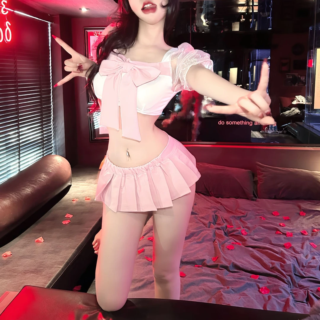 粉色制服性感套装情趣内衣制服诱惑衬衫百褶裙可爱小胸平胸火辣