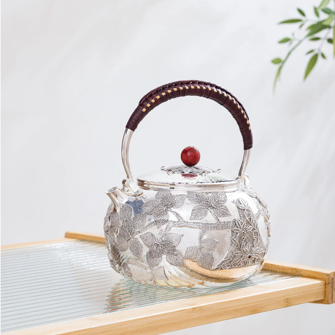 蜂鸟工坊 出口 镶嵌花丝假图案提梁煮水大壶 FNNA1817