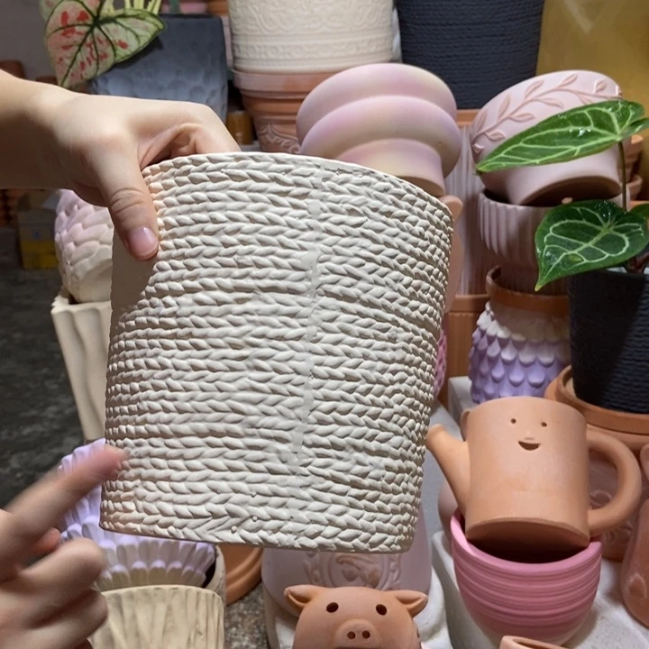 18×17白陶麻绳盆 粗陶1个