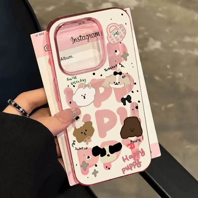 puppy蓝衣背带小狗适用iPhone16/15promax冰透粉手机壳14苹果13套