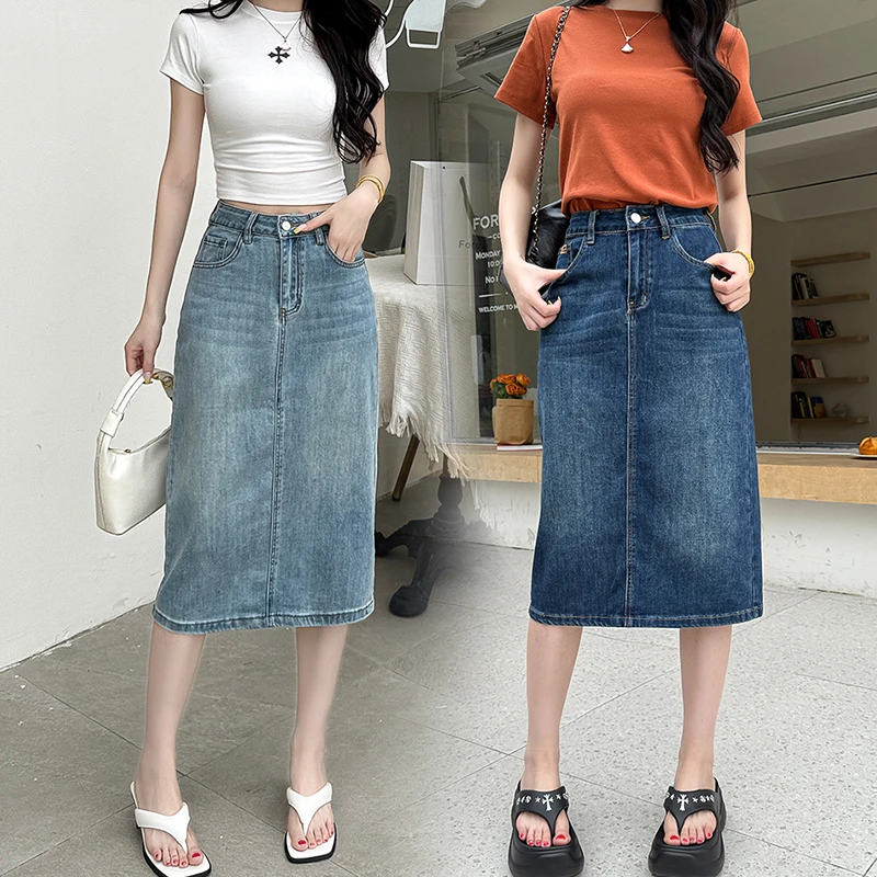 【小个子定制】2025新款夏季薄款高腰显瘦百搭设计感牛仔开叉a字裙