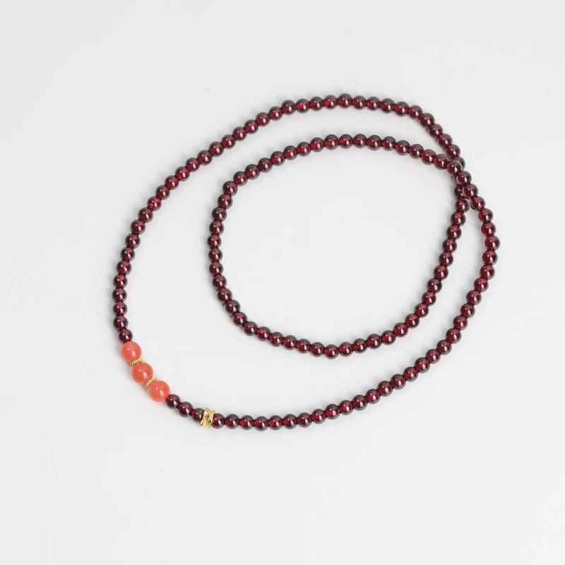 南红配石榴石多圈长链（南红6mm,石榴石4mm）约25g Y250509-04