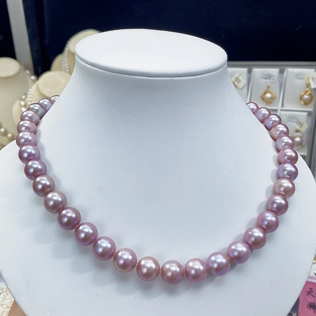 淡水珍珠稀有精品曼塔玫瑰紫项链9.5-11m m未镶嵌