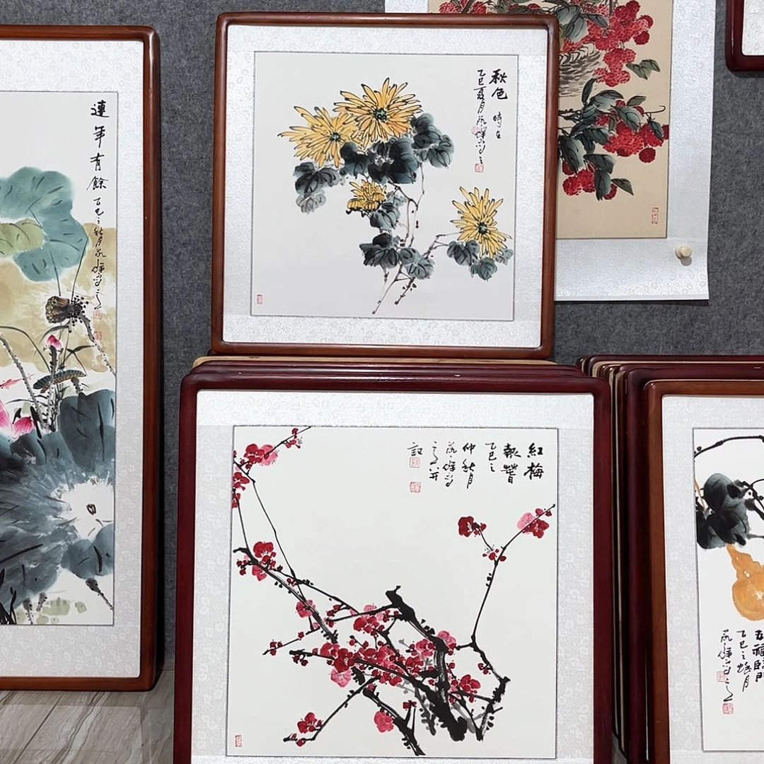 国画书画作品带框63×63