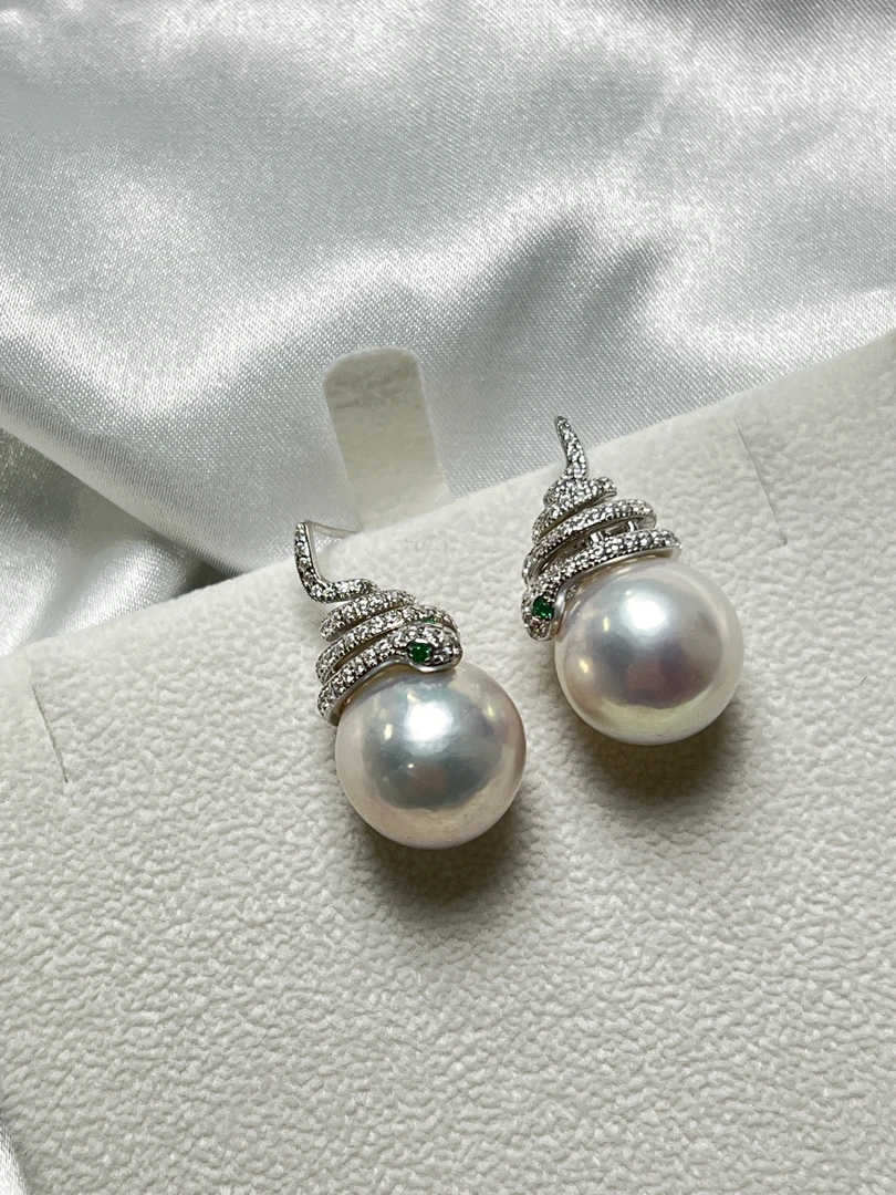 WE-Z3941 13-14mm天然珍珠超大点位珍珠耳环百搭时尚气质白色