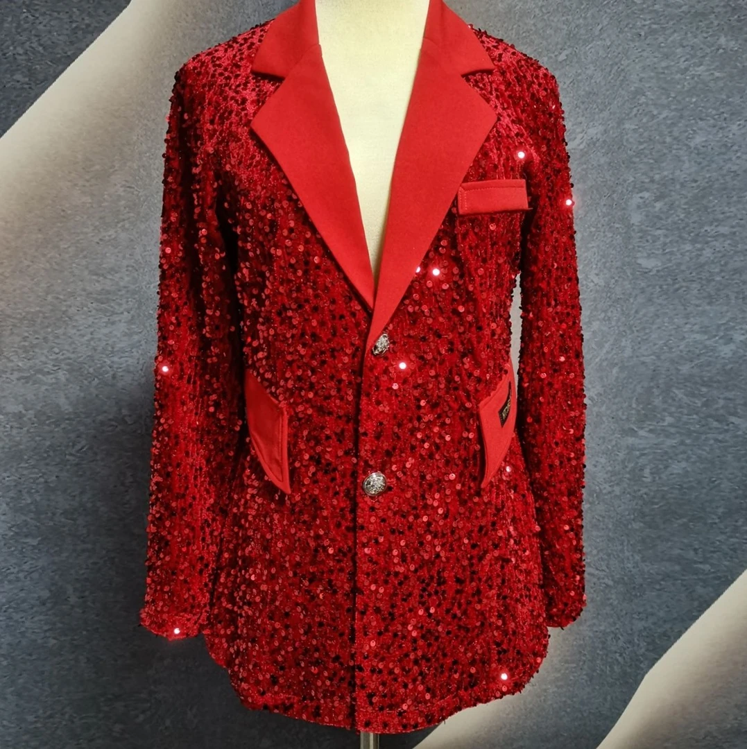 【浩婷雪娟】新款幻彩绒亮片西装