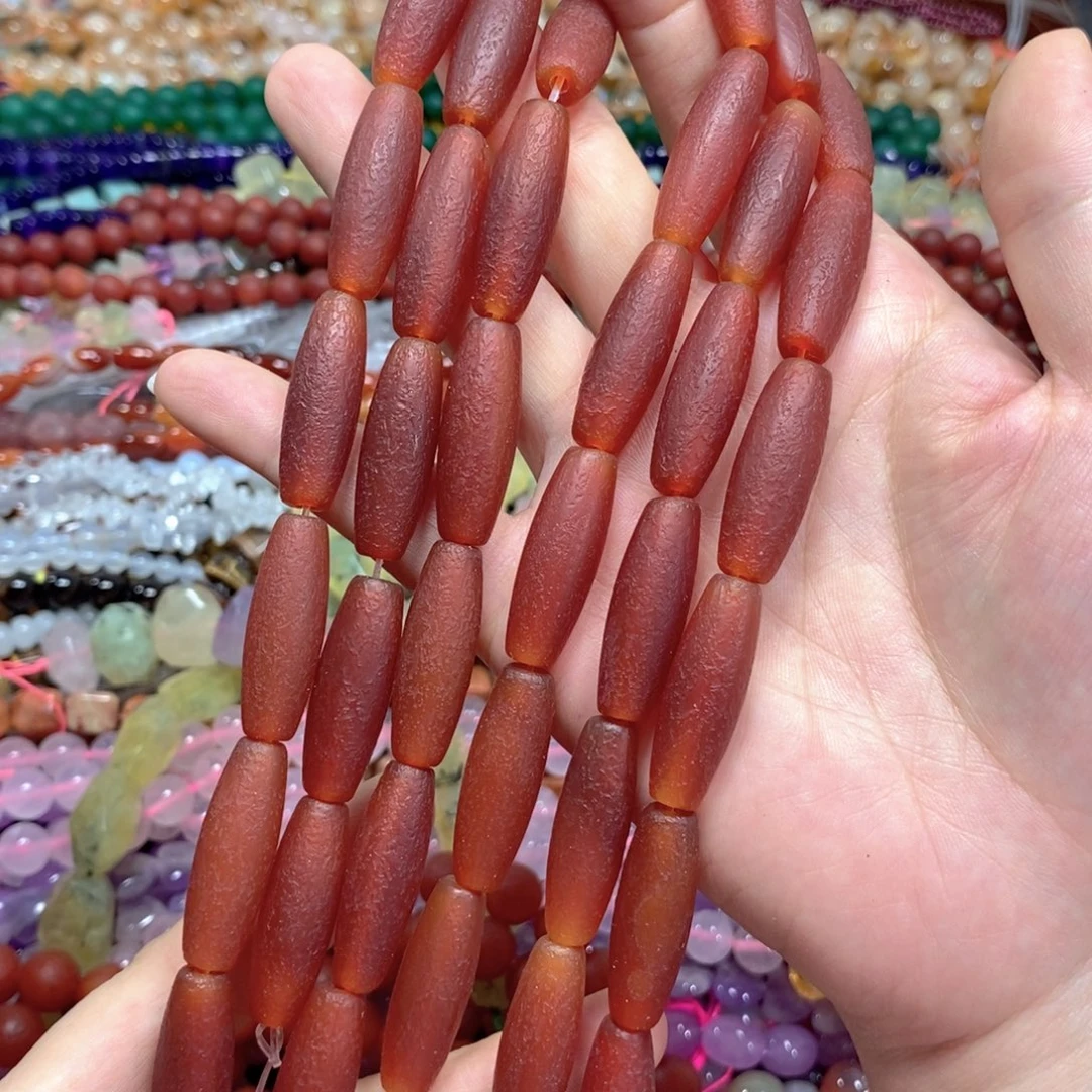 玛瑙/玉髓未镶嵌珠宝半成品橘皮天珠一条卡10*30mm