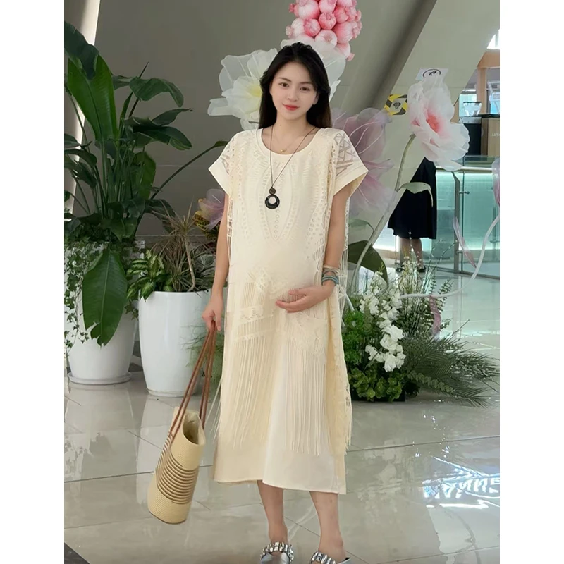 2025新款孕妇装夏季连衣裙休闲时尚宽松简约外穿中长款孕妇裙