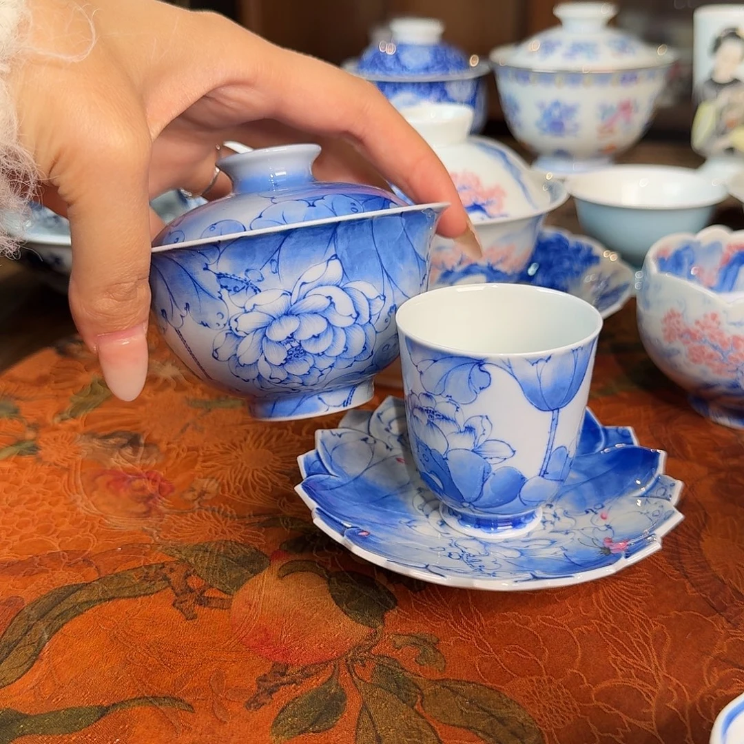 青樵轩荷花盖碗闻香杯套组