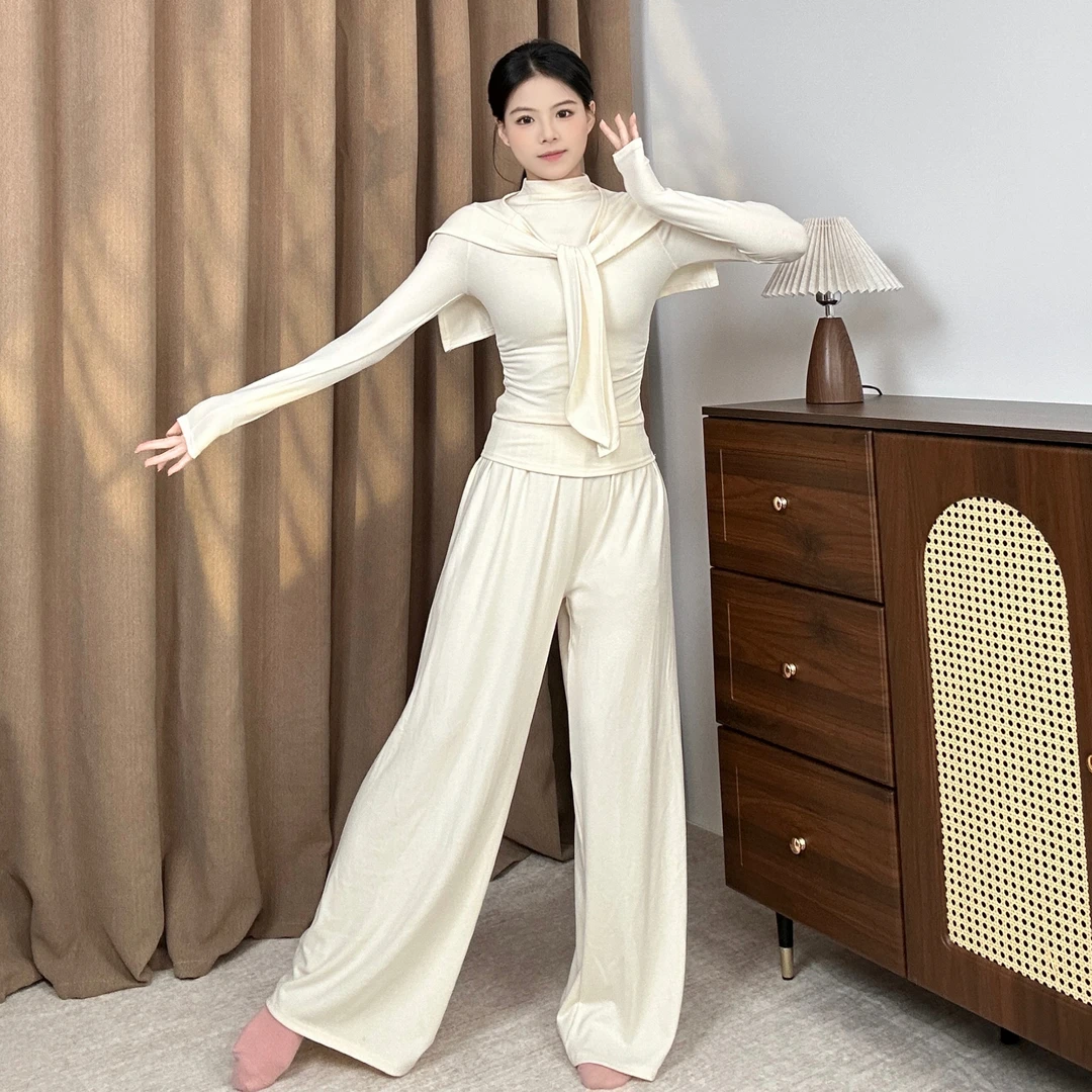 2025秋冬新款现代舞上衣直筒裤披肩三件套日常瑜伽形体古典舞服