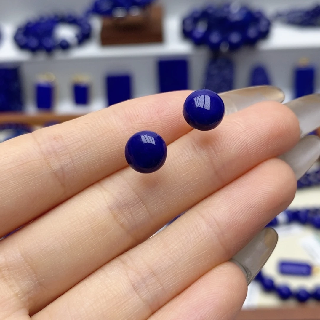 青金石未镶嵌耳饰8mm