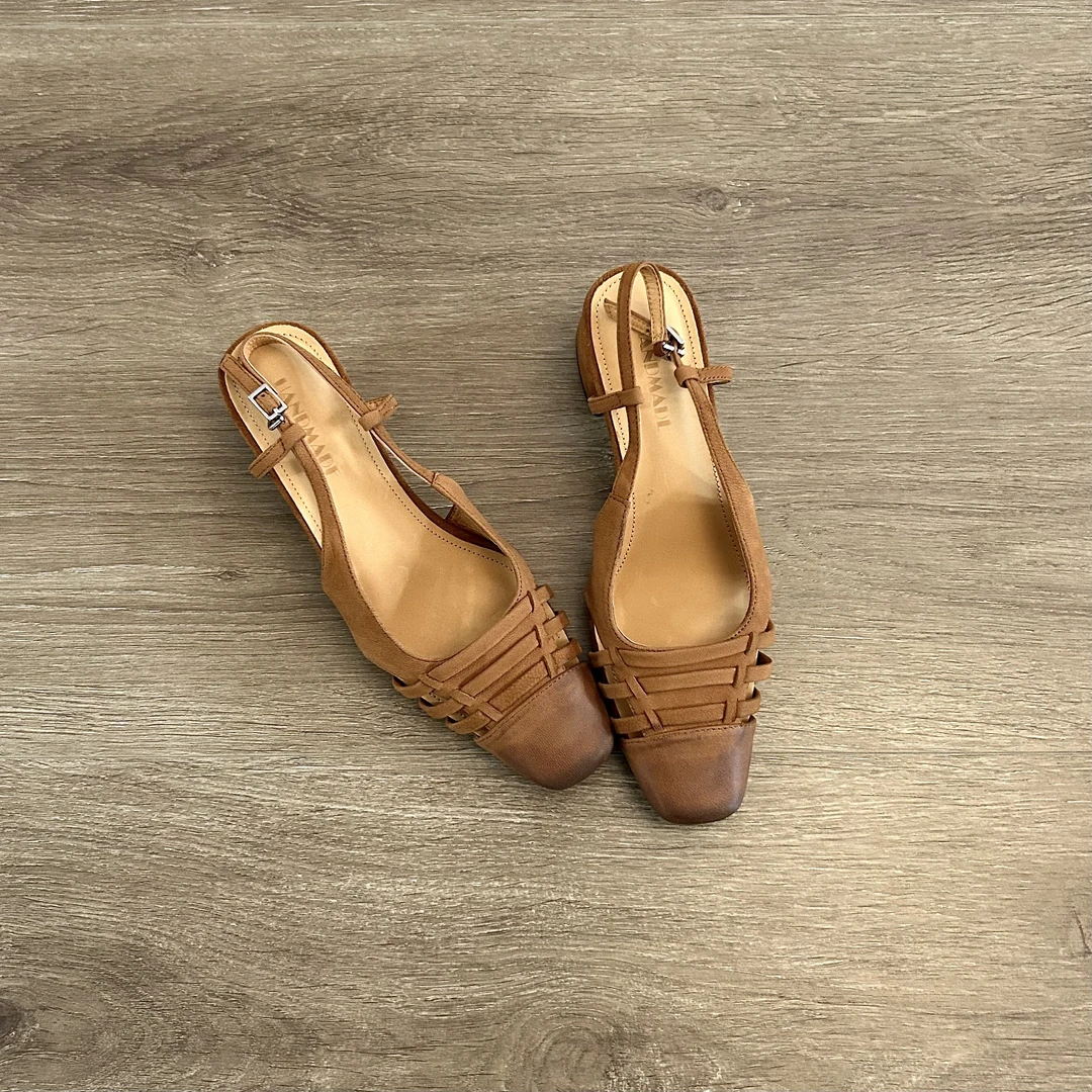 Dannyfrey法式包头女浅口方头编织夏季百搭通勤配裙子高跟凉鞋