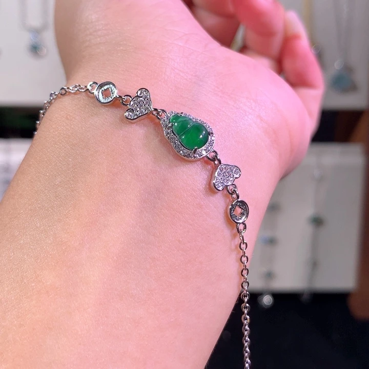 银S925镶嵌手链翡翠547绿