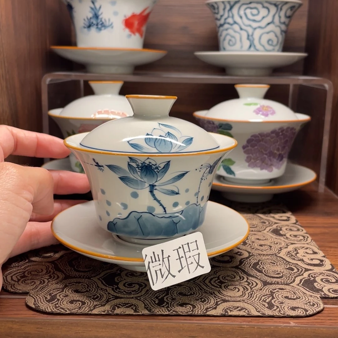 釉下手绘茶具微瑕