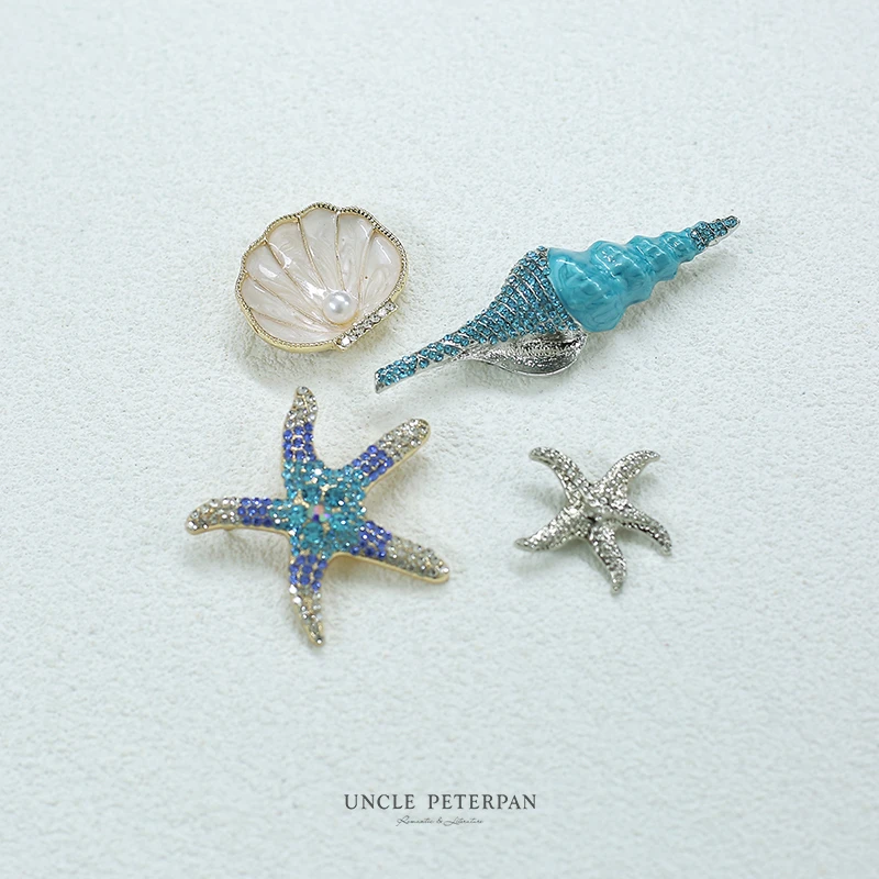 合金亚克力胸针 海星贝壳海螺金属合金配饰胸针配件