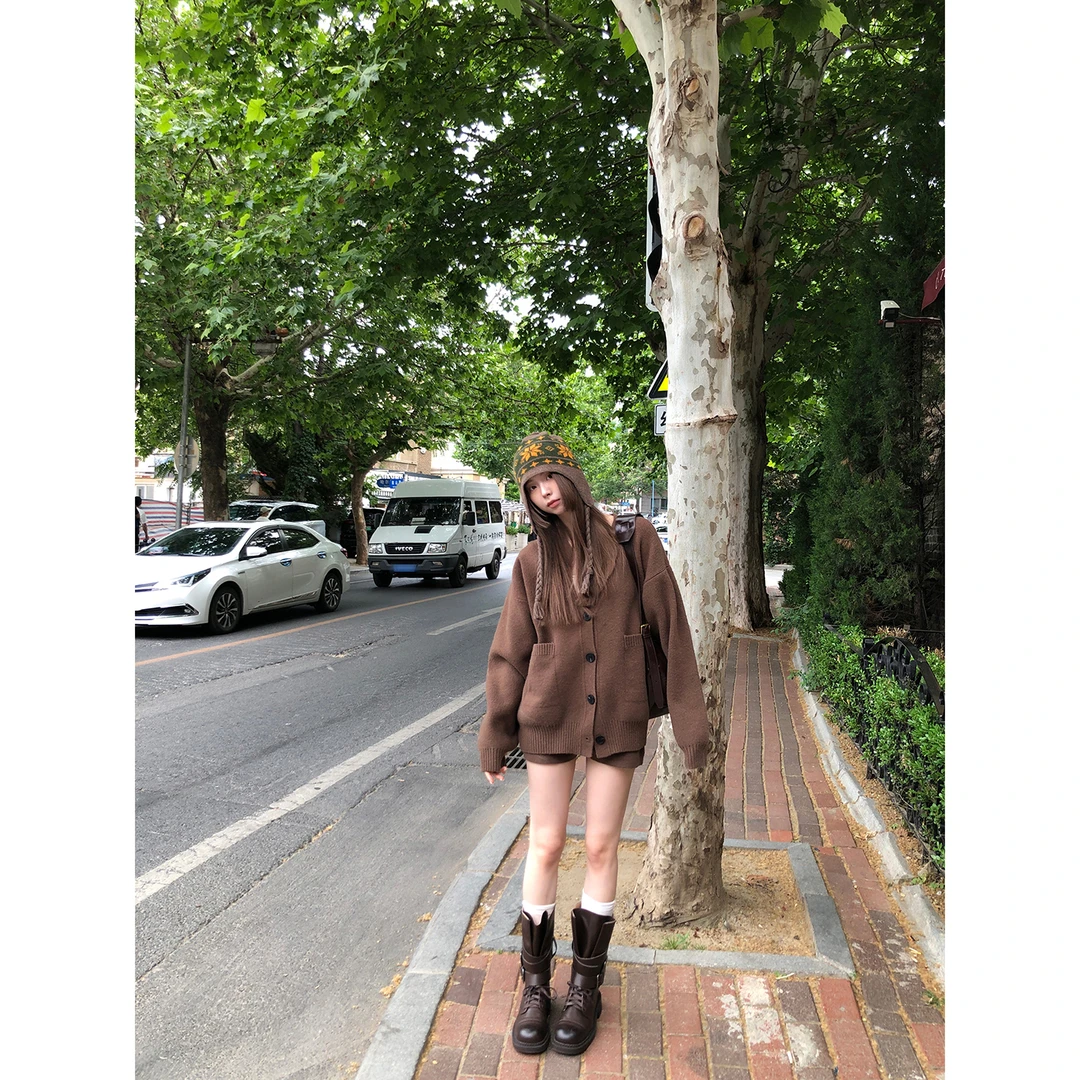 【枫叶套装】秋季欧式复古百搭学院风V领宽松时尚套装N127