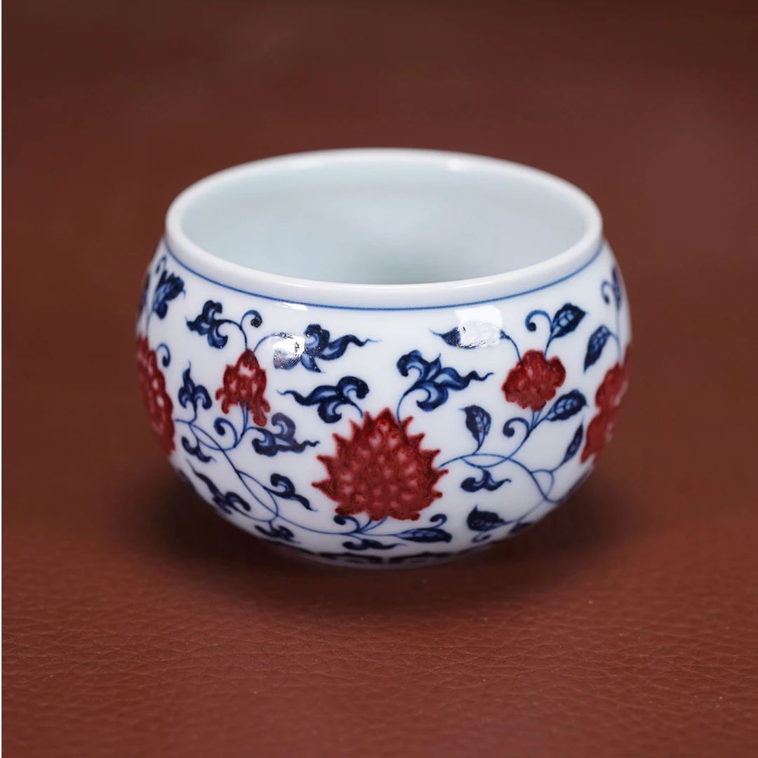 【阳春白雪】-青花釉里红四季花卉钵形陶瓷杯