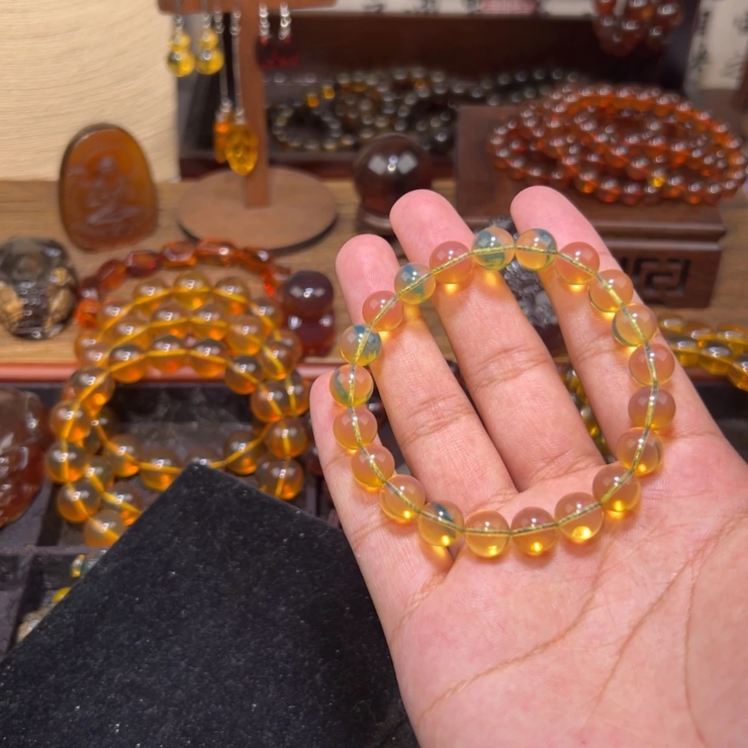 琥珀未镶嵌颈饰9mm蓝珀手串