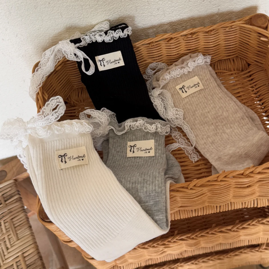 韩版甜美蕾丝花边蝴蝶结袜子女2025新款爆款夏薄款配小皮鞋中筒袜