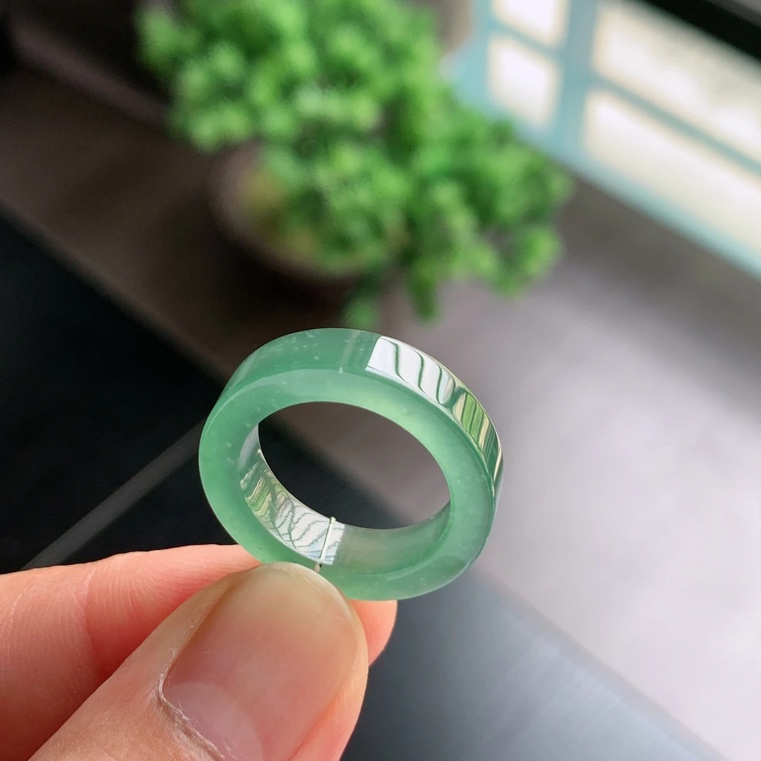 天然A货翡翠 冰种17号晴水绿方戒男女戒指指环素圈戒圈尾戒ZT2