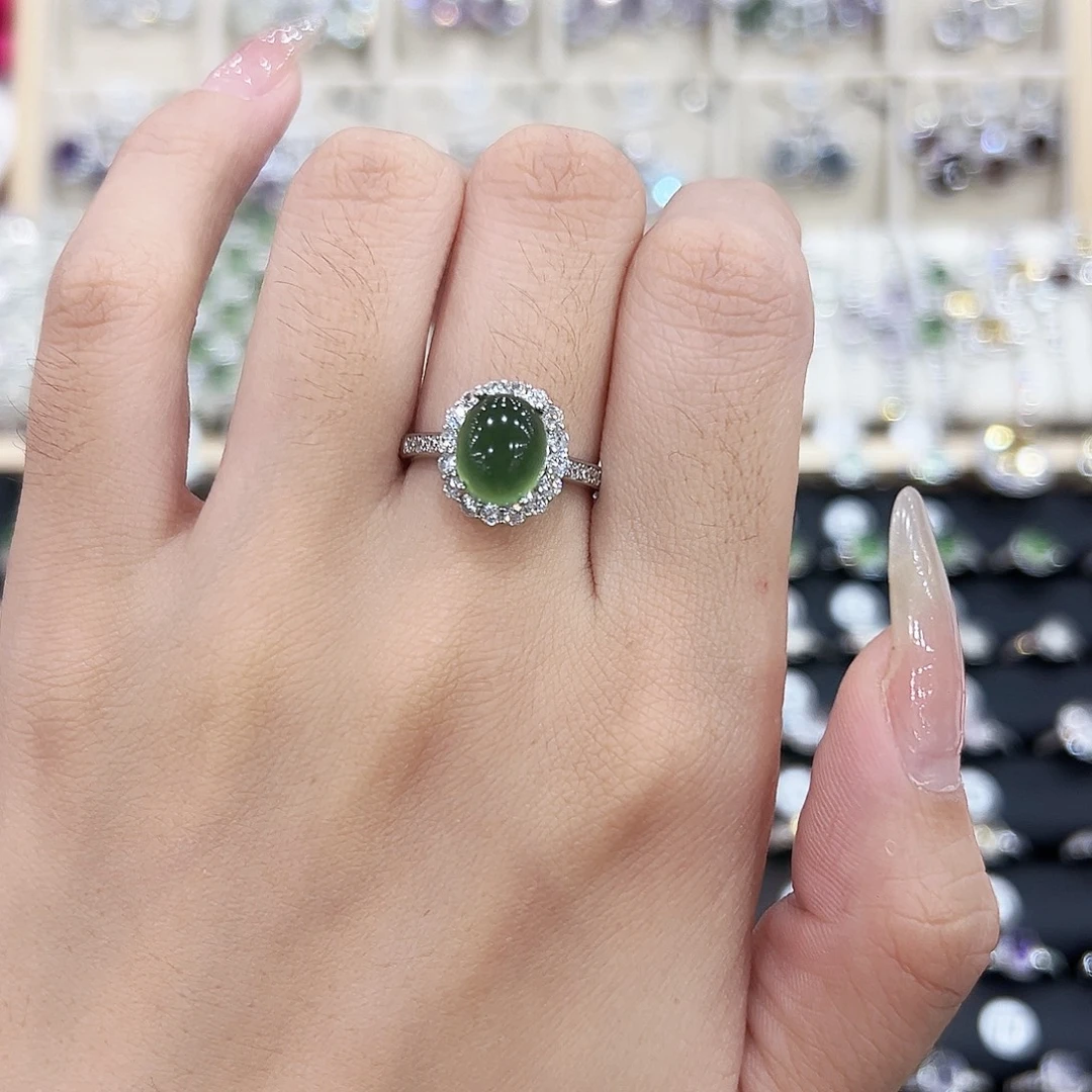 岫玉银S925镶嵌戒指